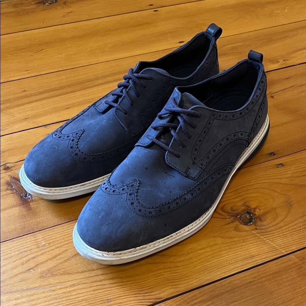 COLE HAAN Grand Evolution Short Wing Tip Oxford Dress Shoes Men's 10 Blue White